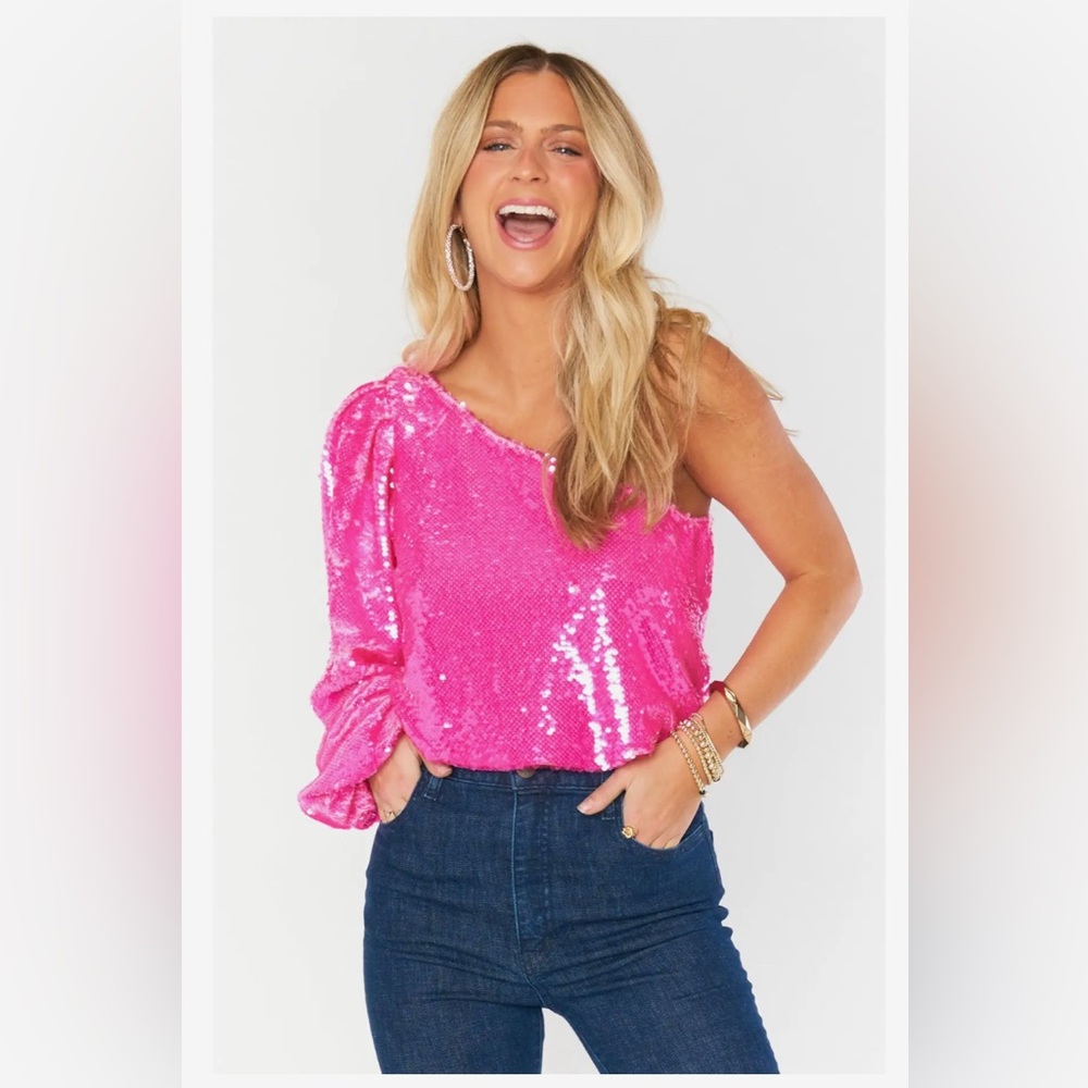 NWT show me your mumu pink sequin one shoulder party top